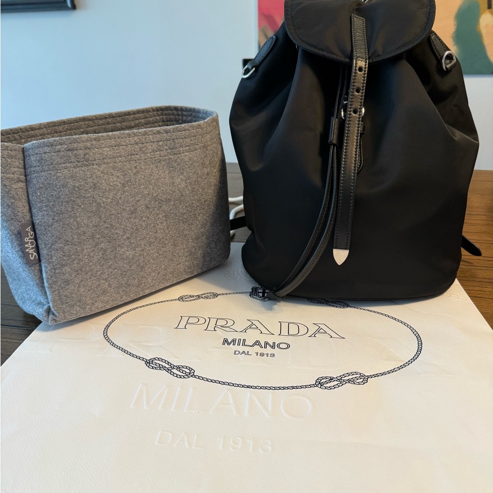 Prada Black Backpack with Gray Organizer